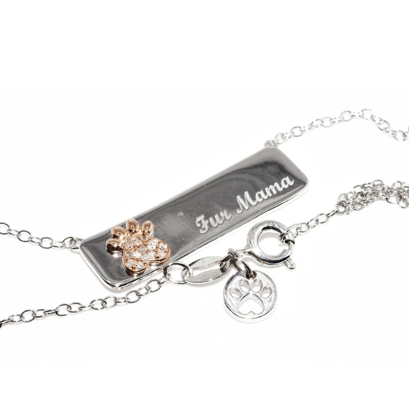 Silver & Gold Fur Mama Necklace 10K Gold & .925 Sterling Silver .07CT Diamond